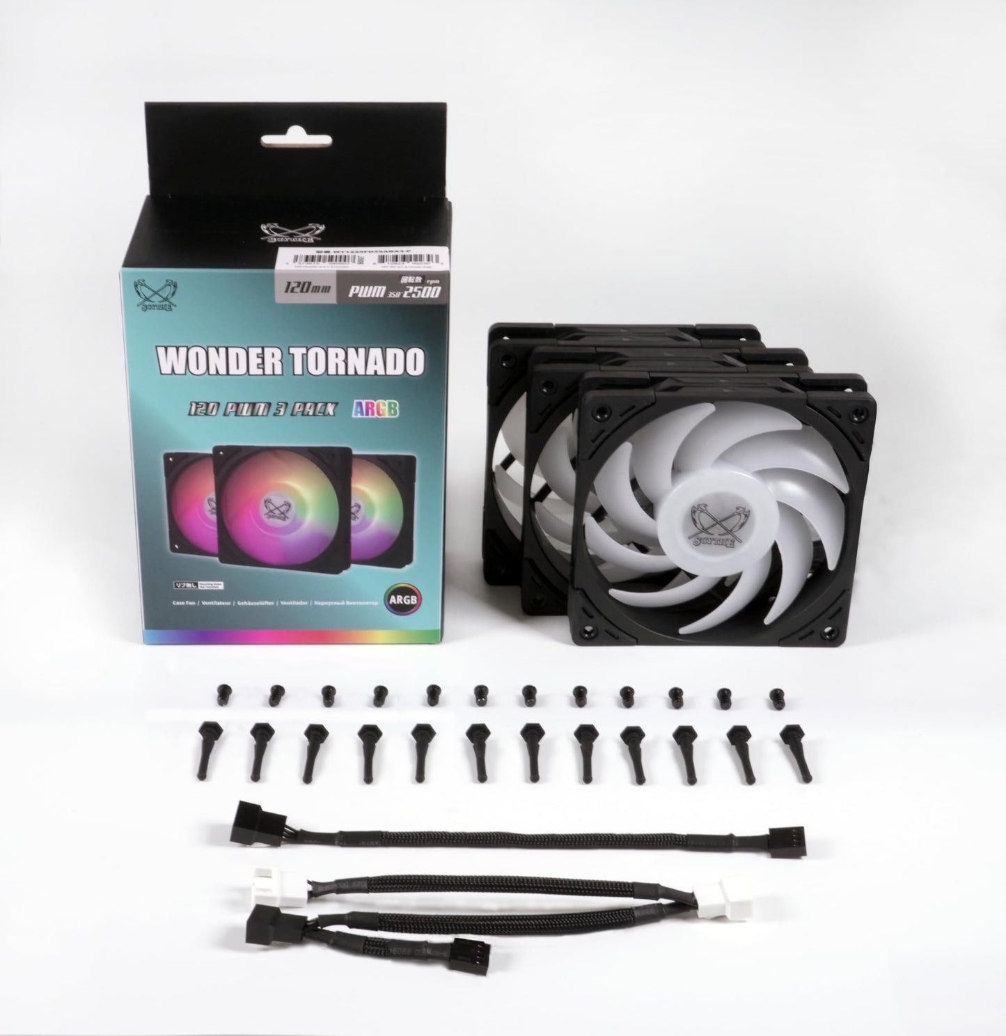 Scythe Wonder Tornado 120mm ARGB Computer case Fan for Gaming and Performance Build,12V 4pin Power, 3pin ARGB Lighting, 25mm Thickness, PBT Material
