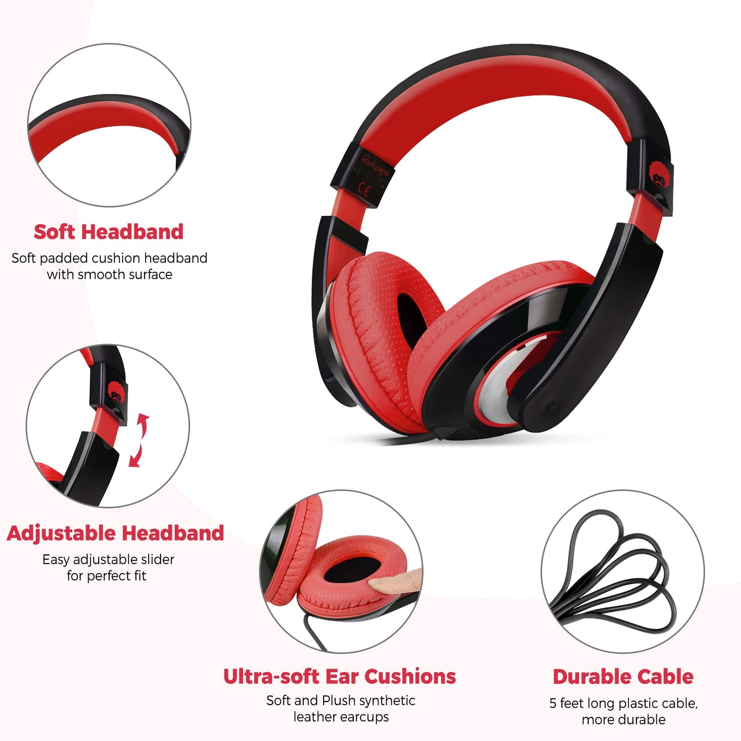 rockpapa Comfort Kids Headphones for School, Lightweight Childrens Boys Girls Teens Over-Ear Headphones Wired 3.5mm for CD DVD Player Tablet Phone…