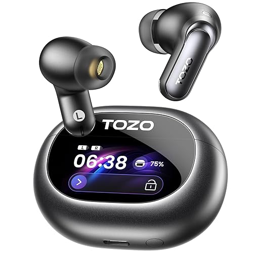 TOZO NC20 Pro Active Noise Cancelling Wireless Earbuds with Smart Touch Screen, LDAC Hi-Res Audio, Stereo Bass, 6 Mics AI Call Ear Buds, 80H…
