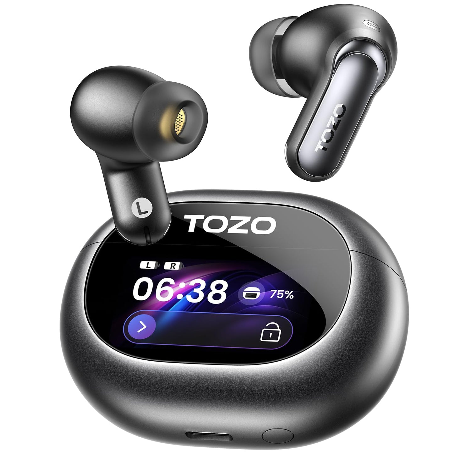 TOZO NC20 Pro Active Noise Cancelling Wireless Earbuds with Smart Touch Screen, LDAC Hi-Res Audio, Stereo Bass, 6 Mics AI Call Ear Buds, 80H…