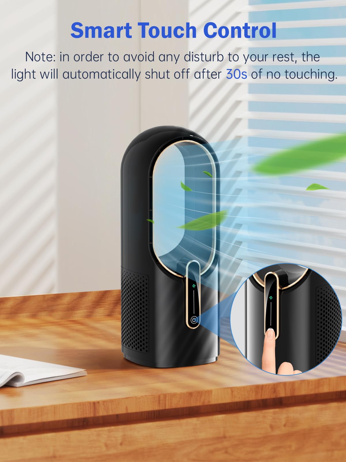 Misby Desk Fan for Bedroom, 11.8 Inch Portable Bladeless Fan, Small Rechargeable Table Fan, 3 Adjustable Speeds, Touch Control, Easy to Clean, Quiet