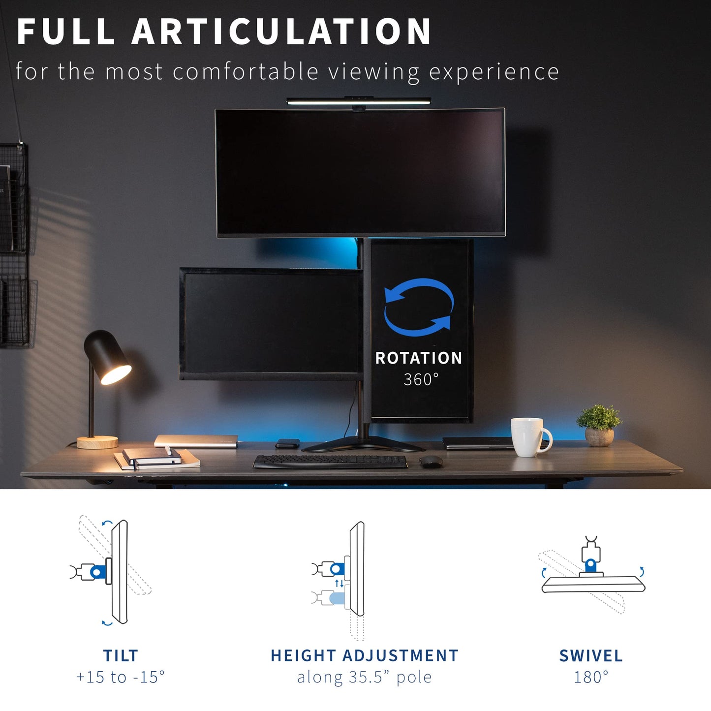VIVO Triple LCD LED Computer Monitor Desk Stand, Free Standing Heavy Duty Fully Adjustable Mount for 3 Screens up to 30 inches STAND-V003E