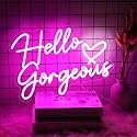 Neonwall Hello Gorgeous Neon Sign for Wedding, Led Neon Light Sign for Bedroom Room Decor Birthday Party USB Operated Game Center Neon Light for Art