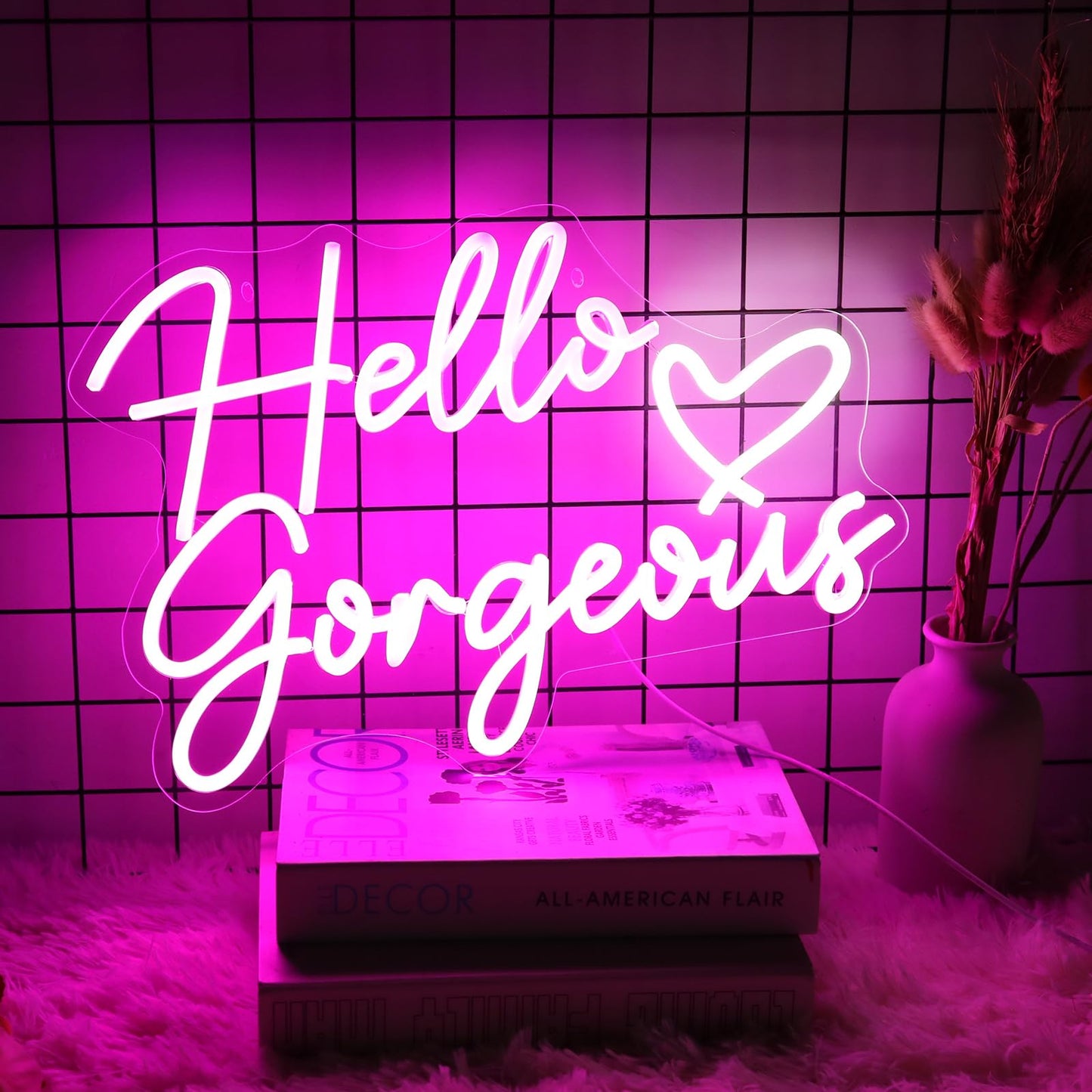 Neonwall Hello Gorgeous Neon Sign for Wedding, Led Neon Light Sign for Bedroom Room Decor Birthday Party USB Operated Game Center Neon Light for Art