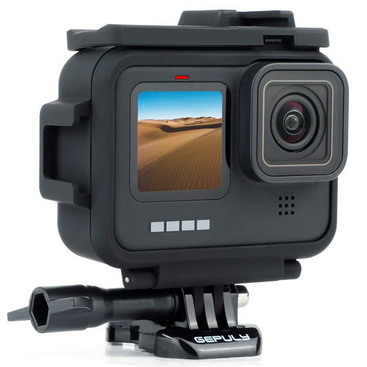 GEPULY Frame Mount Housing Protective Case for GoPro Hero 9 10 11 12 13 Black, Built-in Dual Cold Shoe Slot, Vlog Cage Case, Quick Release Buckle