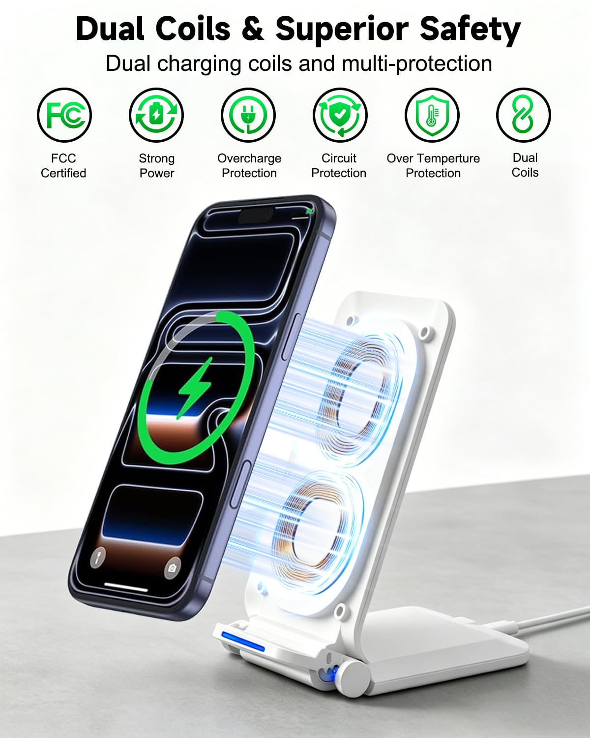 Wireless Charger Stand, Foldable, 15W Fast Wireless Charging Station Compatible with iPhone 17 16 15 14 13 12 Pro Max, Phone Charger Dock for Samsung
