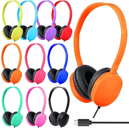 ZXQZYM USB C Kids Headphones Bulk for Classroom School 10 Pack,Upgrade Wired On-Ear USB Type C Headphones for Children Teens Boys Girl Tablet Travel