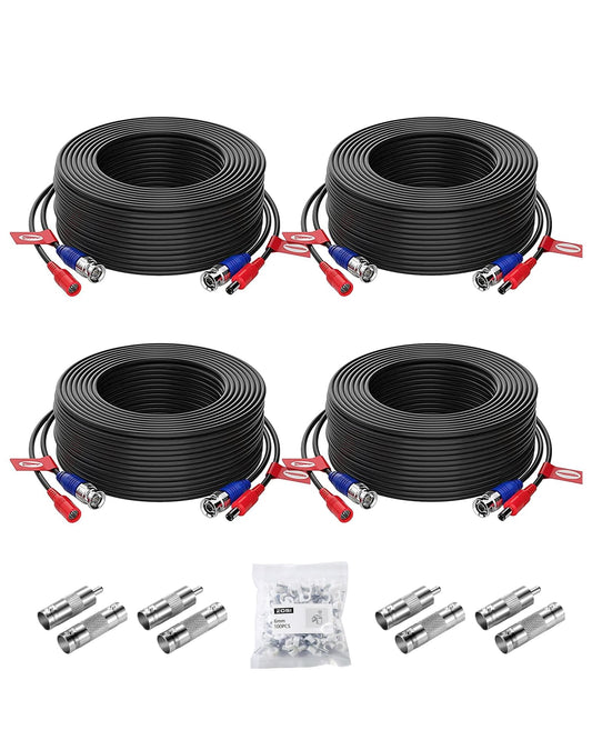 ZOSI 4-Pack 100ft (30m) BNC Video Power Cables, All-in-One Pre-Made Extension Wire for CCTV Security Camera Surveillance DVR Systems, Includes 4 BNC