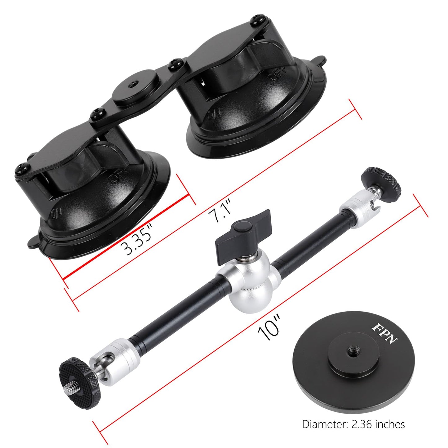 FPN Magnetic Car Phone Holder for Magsafe, Dual Suction Cup Mount with 10" Aluminum Alloy Magic Arm, 360° Rotation Cell Phone Car Windshield Mount