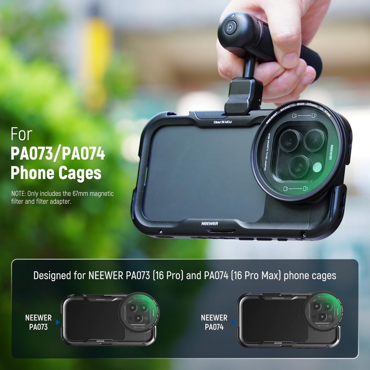NEEWER 67mm Magnetic Black Diffusion 1/4 Filter Set, Multicoated HD with Magnetic Filter Backplate Adapter, Compatible with iPhone 16 Pro/16 Pro Max