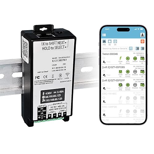 ezOutlet Industrial DIN Rail Mount Power Auto Reboot, Metering, Automatically Restarts Router When Connection Fails. 2-Channel, 9-48V, App
