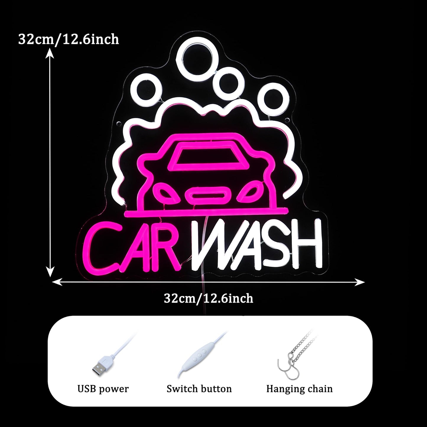 GNVETZLL Car Wash Neon Sign for Wall Decor Car Neon Light Dimmable Sedan LED Light Sign for Party Gas Station Service Area Auto Repair Shop Car Show