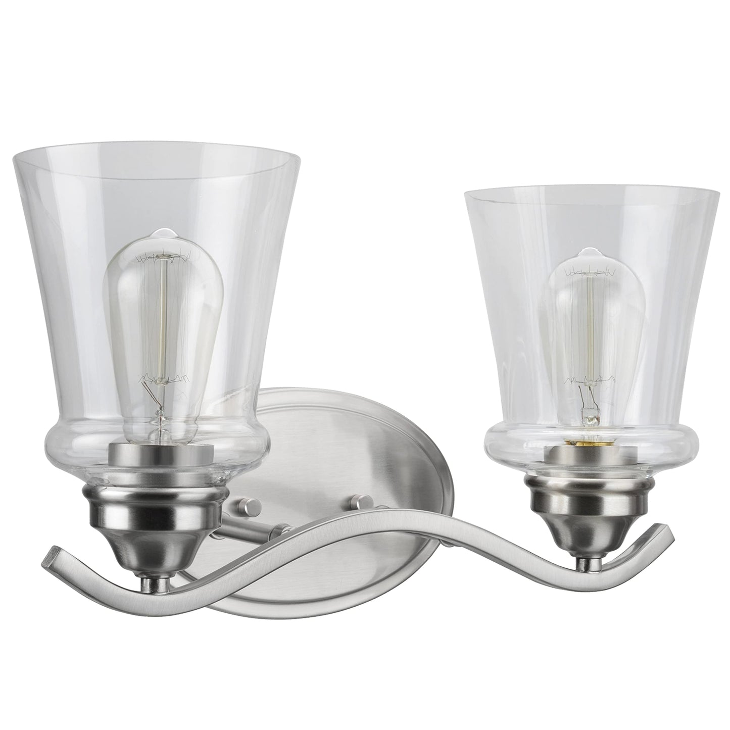 Aspen Creative 62116-1, Two-Light Metal Bathroom Vanity Wall Light Fixture, 15 1/2" Wide, Transitional Design in Satin Nickel with Clear Glass Shade
