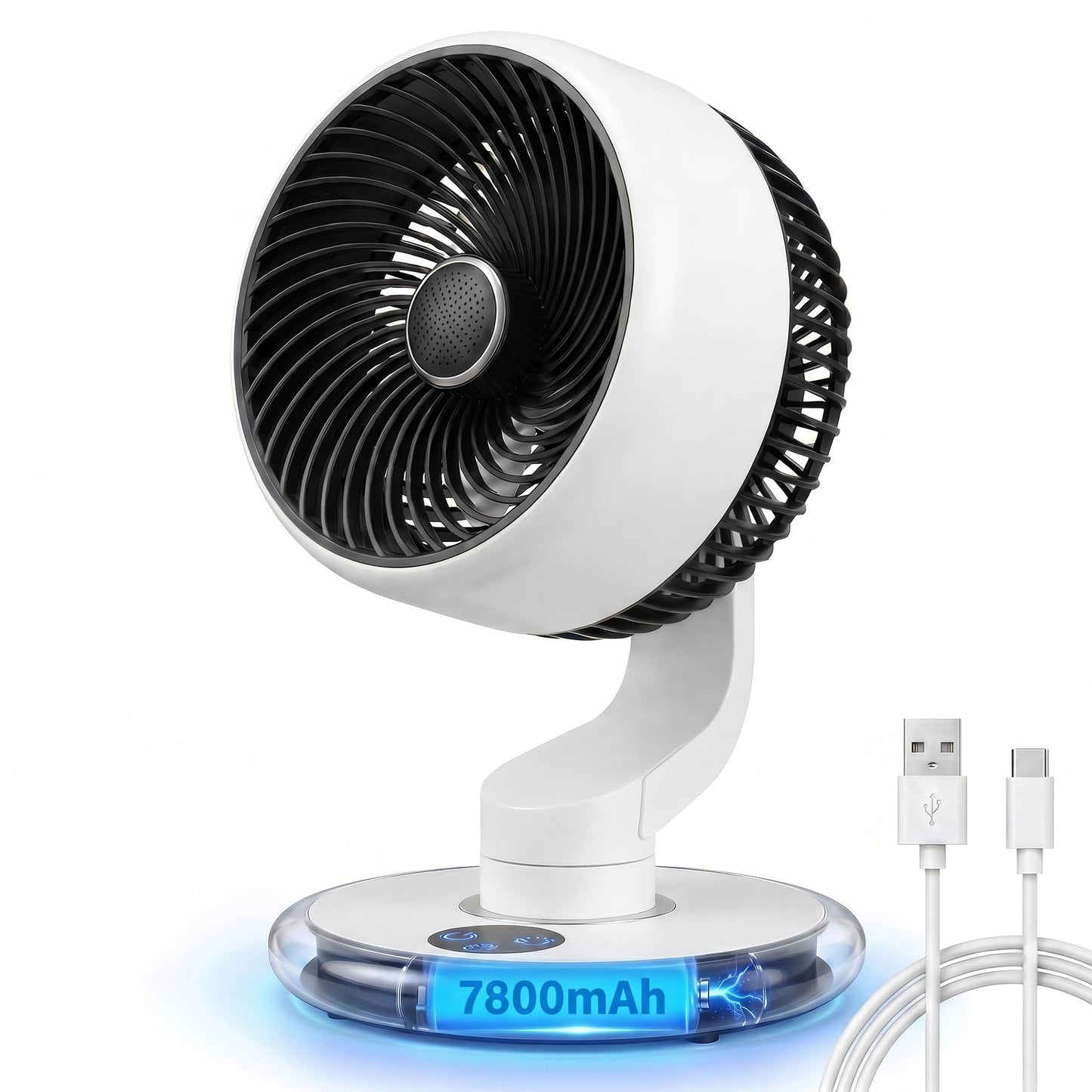 Desk Fan for Bedroom Air Circulator, Battery Powered Tabletop Fan, White
