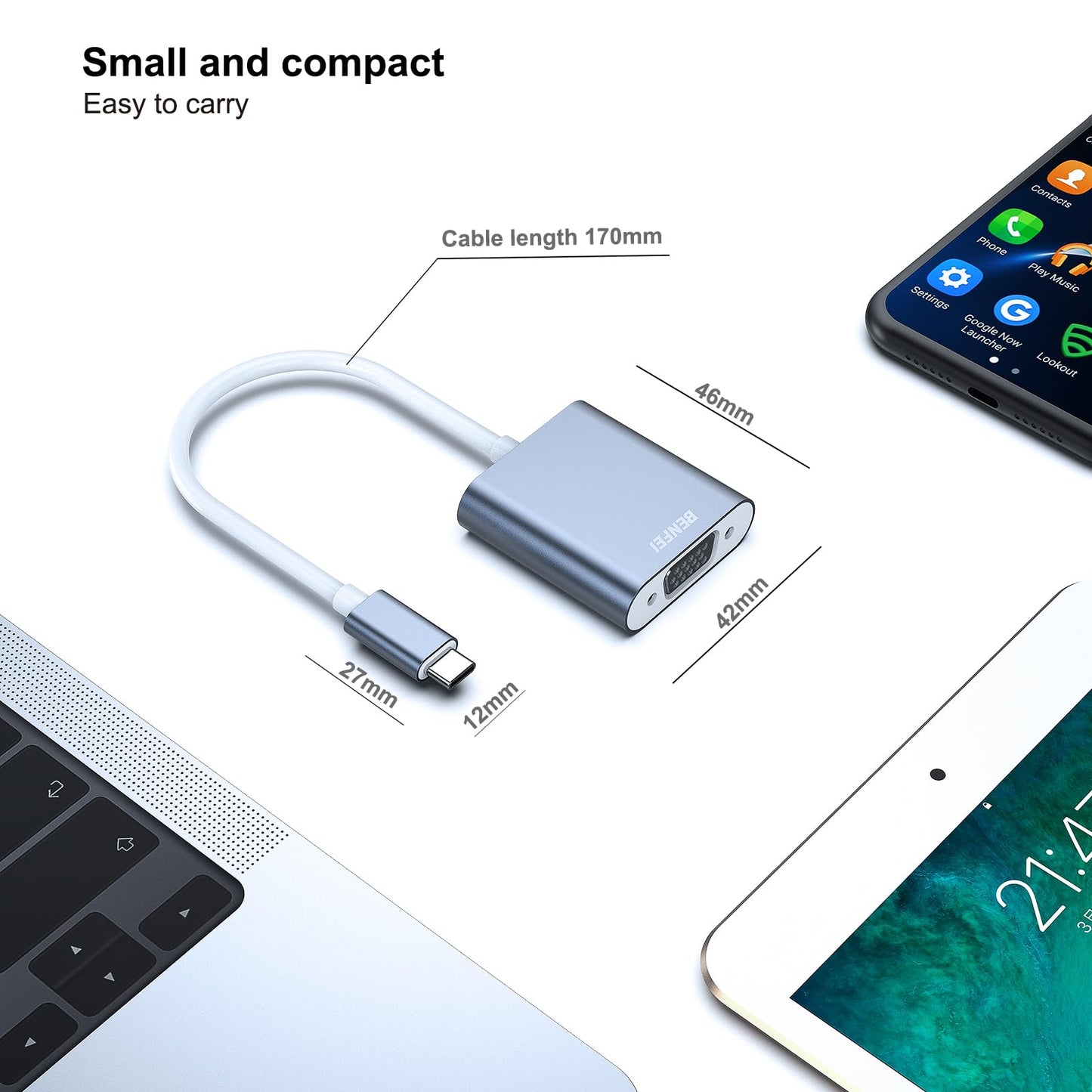BENFEI USB C to VGA Adapter, Thunderbolt 3/4 to VGA Adapter Compatible with iPhone 15 Pro/Max, MacBook Pro/Air 2023, iPad Pro, iMac, S23, XPS 17