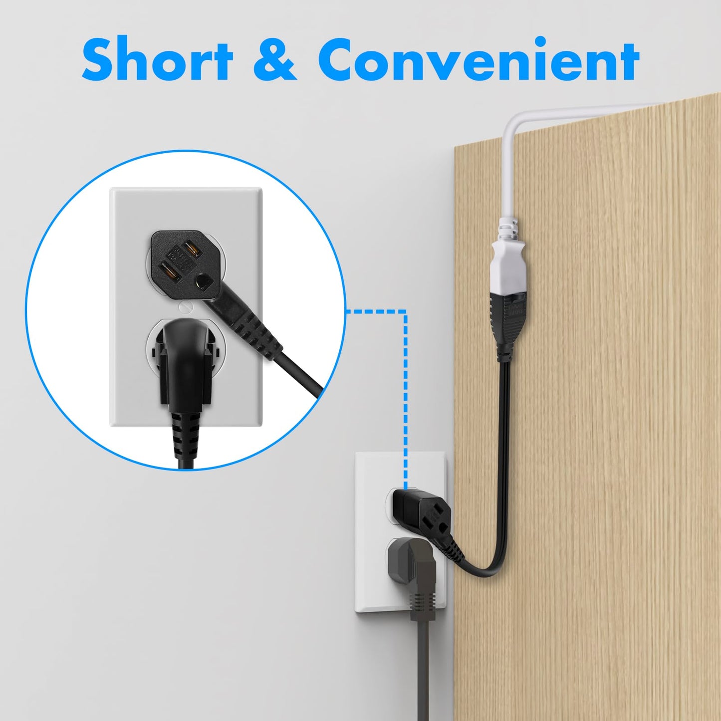 POWER STRIP LIBERATOR 5 Pack, 2-Outlet Short Extension Cord 1 ft, UL Standard 13A/1625W Pigtail Extension Cord with Outlet Plug, 3-Prong Splitter Plug