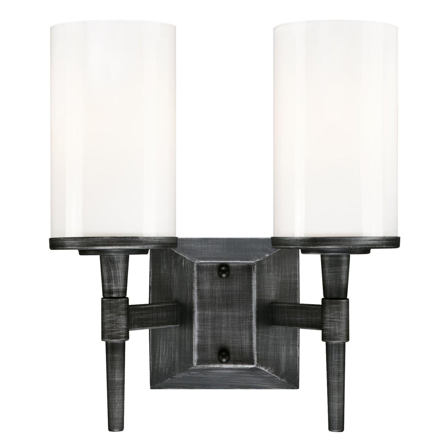 Westinghouse Lighting 6324900 Courtfield Two-Light Indoor Wall Fixture, Distressed Aluminum Finish with White Opal Glass