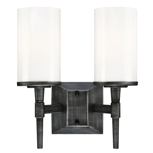 Westinghouse Lighting 6324900 Courtfield Two-Light Indoor Wall Fixture, Distressed Aluminum Finish with White Opal Glass