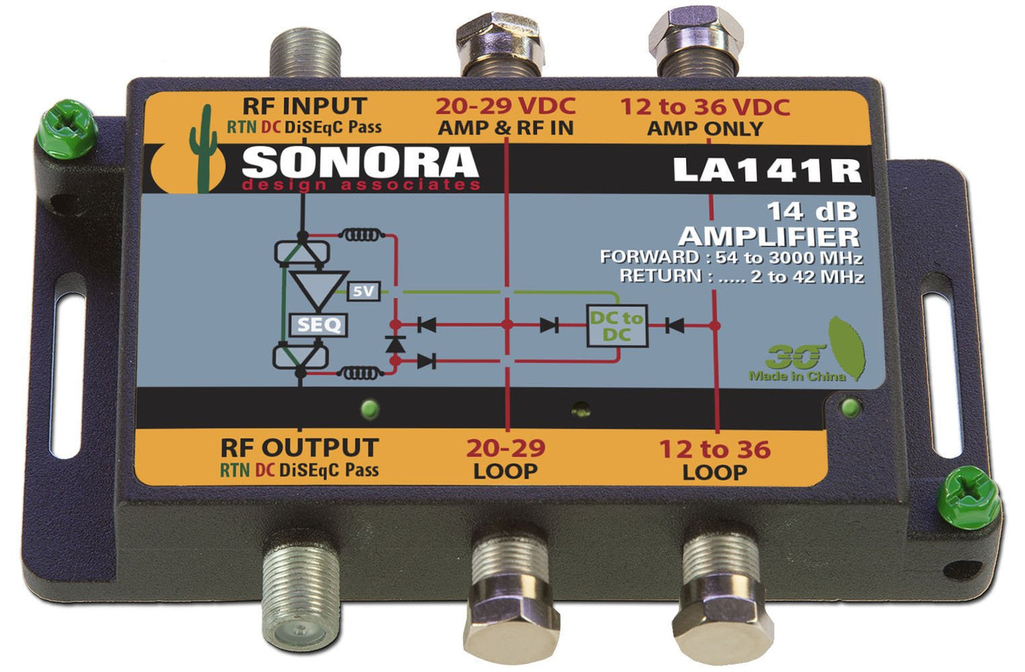 Sonora Design Associates LA141RT24 Sonora 54 To 2400 Mhz Line Amp. 14 Db Gain 2 To 40 Mhz Return W/ 24v Trans [la141rt24]
