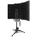 Pyle Compact Microphone Isolation Shield - Portable Studio Mic Sound Dampening Foam Reflector with Adjustable Panels, Acoustic Foam, Tabletop Tripod