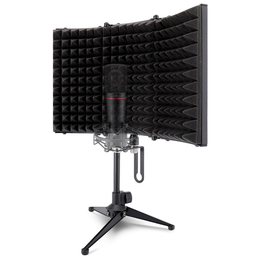 Pyle Compact Microphone Isolation Shield - Portable Studio Mic Sound Dampening Foam Reflector with Adjustable Panels, Acoustic Foam, Tabletop Tripod