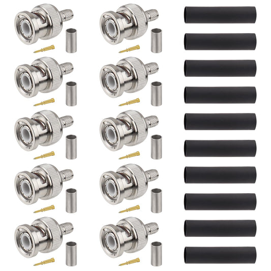 XRDS -RF RG8X BNC Male Connector 10PCS, BNC Male Crimp Connector for RG8X, LMR240, CNT240, KMR240, Mini8, and 4D-FB Coaxial Cables, Ideal for RF