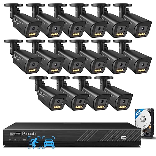 PANOOB 16 Channel Security Camera System 4K PoE, 16x 8MP IP Bullet Cameras Outdoor, 16CH NVR & 4TB HDD, Smart Color Night Vision, 2 Way Audio, AI
