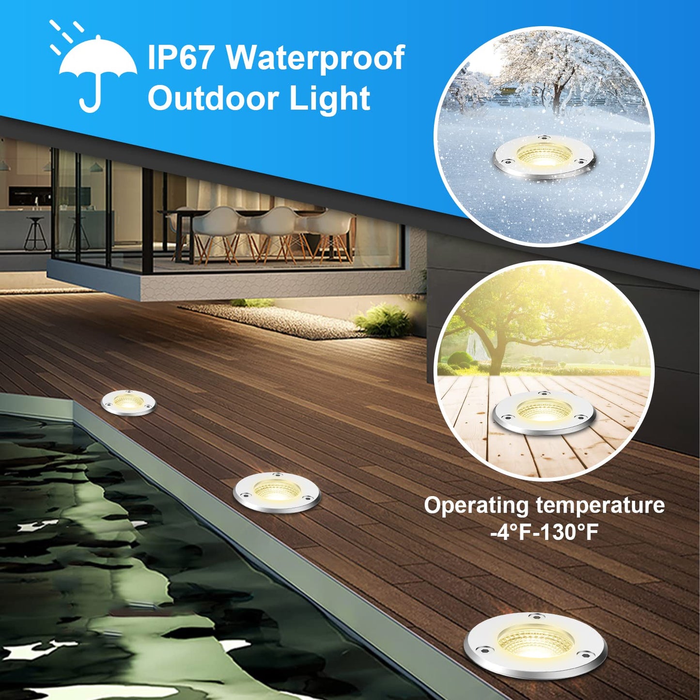 LEDVIE LED Landscape Lights, 12 Pack 7W Ground Lights With 24 Connectors, Low Voltage In-Ground Well Pathway Lighting, Daylight White, Waterproof