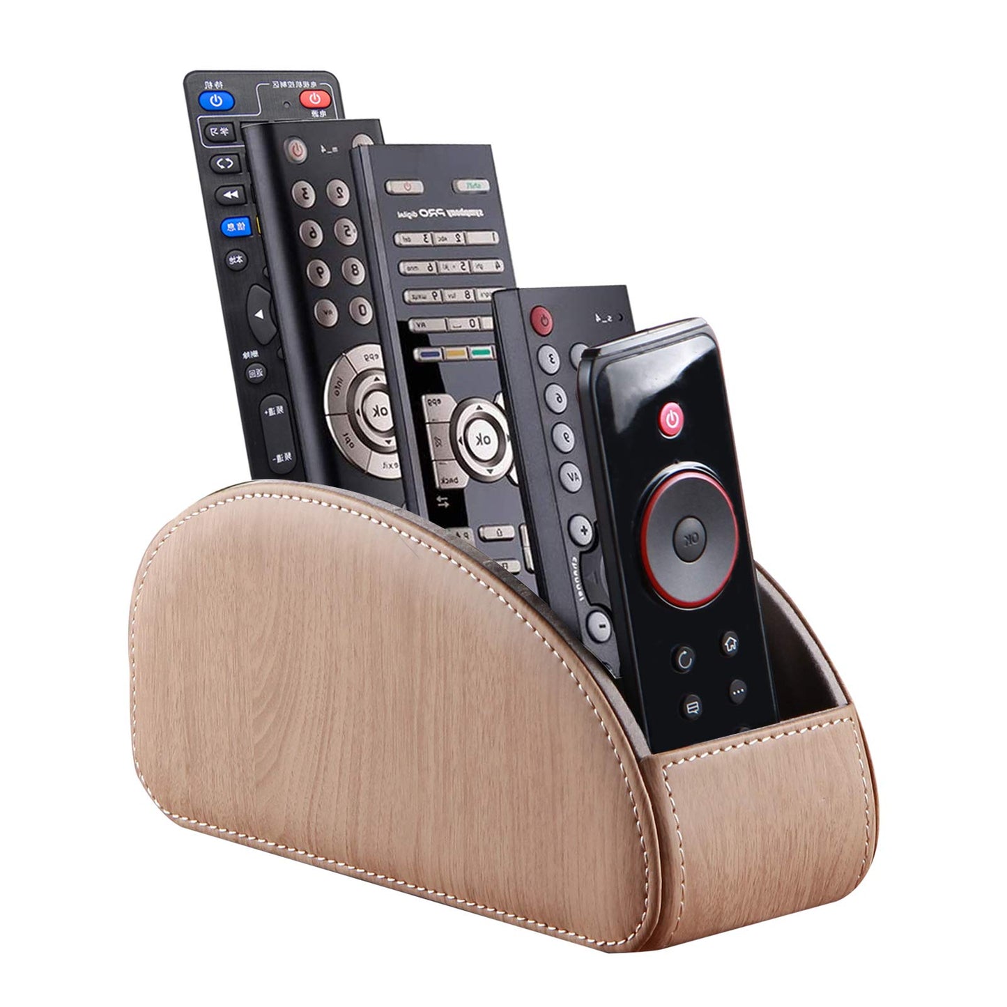 Ayunga PU Leather Remote Control Organizer Box with 5 Compartments - Desktop & Bedside Storage for TV Remotes,DVDs,Blu-ray,Glasses,Pens,Media Players
