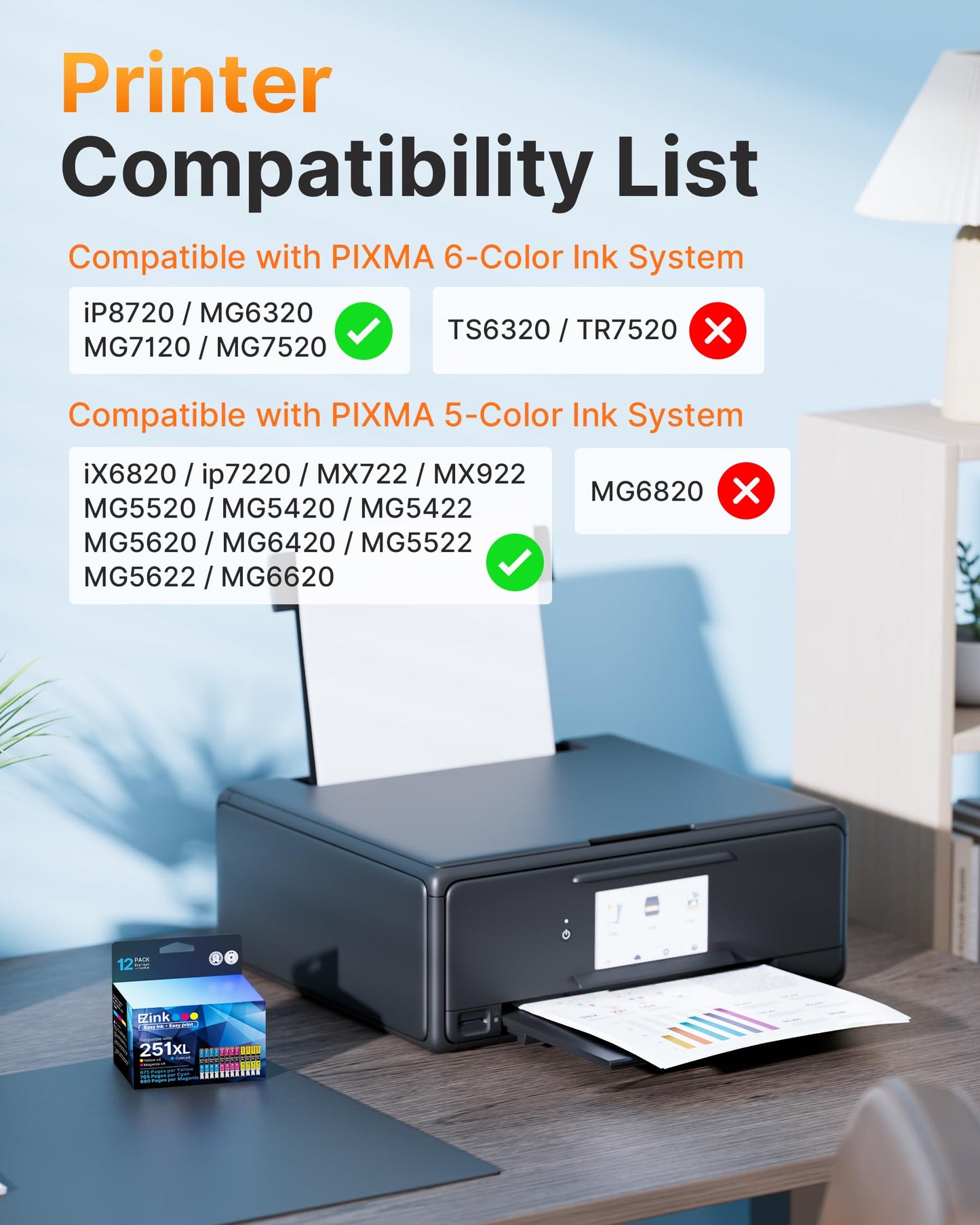 250XL 251XL Ink Cartridge for Canon PGI-250XL CLI-251XL for MX922 (4M4C4Y)