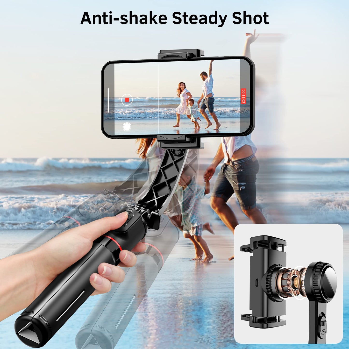Smartphone Gimbal Stabilizer with Remote, Aluminum Extendable Selfie Stick Tripod, 360° Automatic Rotation, Auto Balance for Live Video Recording