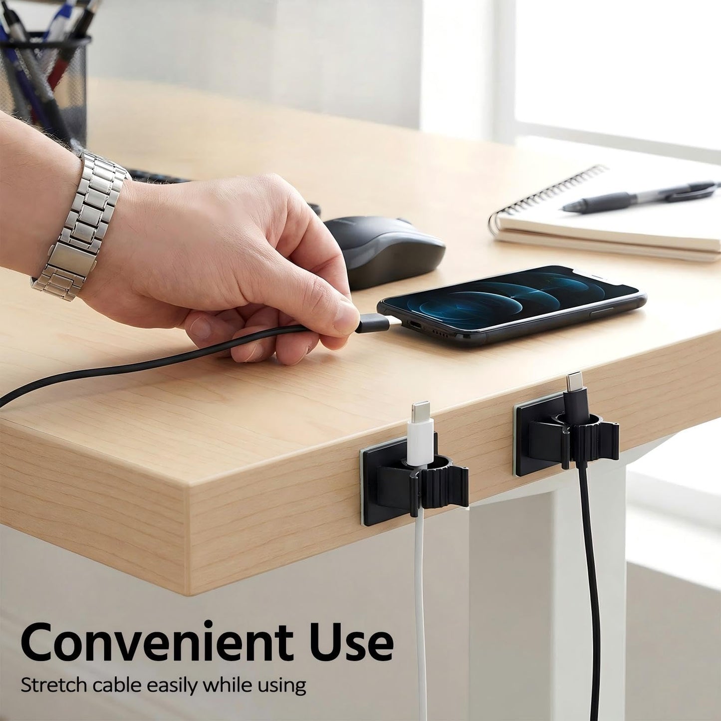 Eboot 50 Pieces Adhesive Cable Wire Clips Strong Cord Clips Wire Holders Cable Cord Straps Management Clamps Tie Holder for The Wall, Under Desk, Car