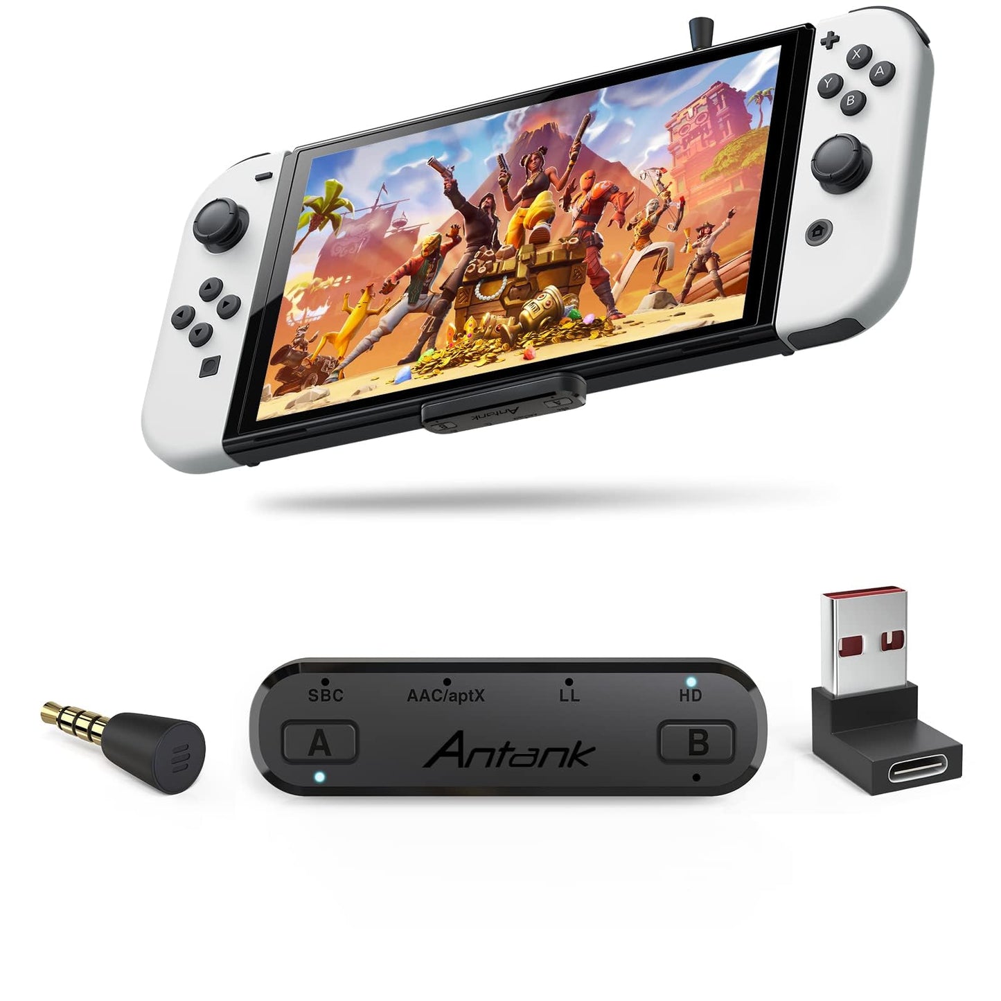 Antank Bluetooth Audio Transmitter (USB Type-C) Support aptX-HD aptX Low Latency AAC Compatible with Nintendo Switch/Lite/OLED/ PS4/ PS5/ PC Bluetooth