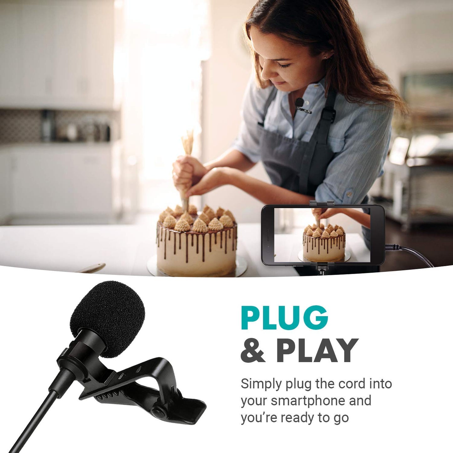 Movo LV1 Lavalier Lapel Clip on Microphone for Cameras, Camcorders and Smartphones Compatible with iPhone and Android Perfect Lav Mic for Filming