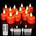 Yunsheng 12PCS Red Rechargeable LED Tea Lights Candles with Remote, 3D Wick Flickering Flameless Votive Tea Lights, Warm White Electric Fake Candles