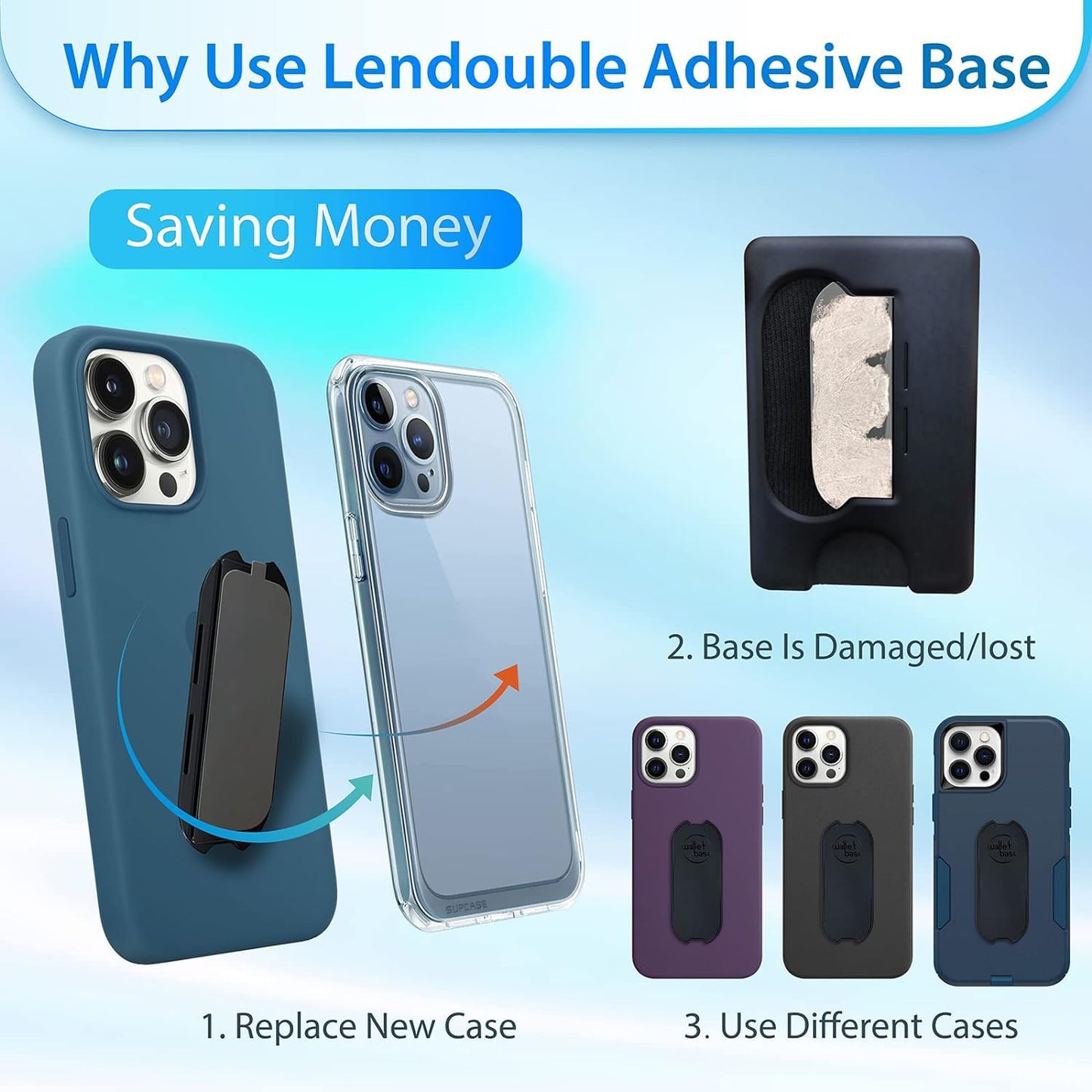 Adhesive Base for Popswallet, Detachable Sticky Back Replacement Compatible with Socket Wallet Plus, 2pcs Swappable Black Attachment Piece Plastic