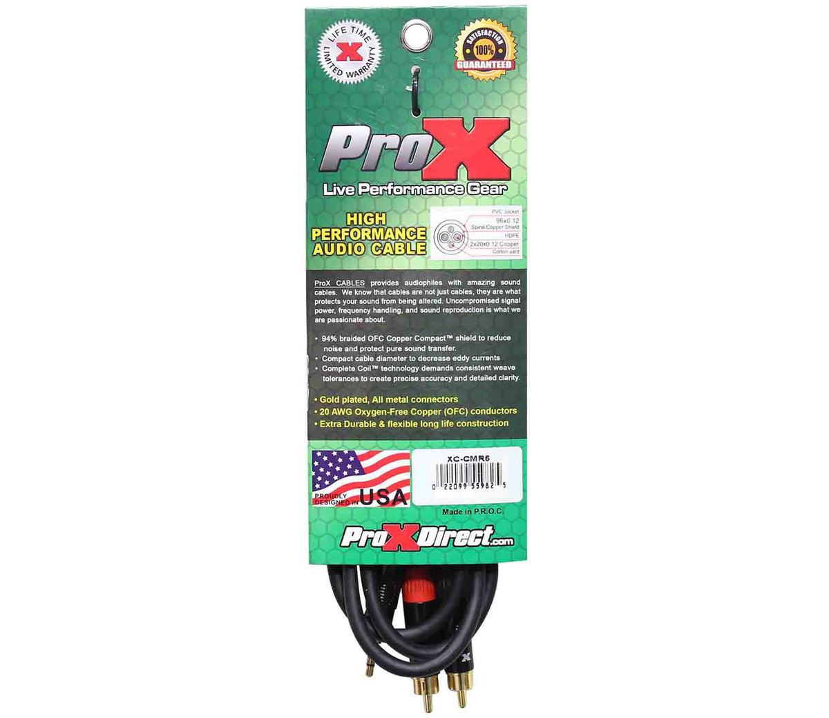 Prox XC-CMR6 6’ Ft High Performance 3.5mm 1/8” Mini TRS to Dual RCA-M Unbalanced Y-Cable