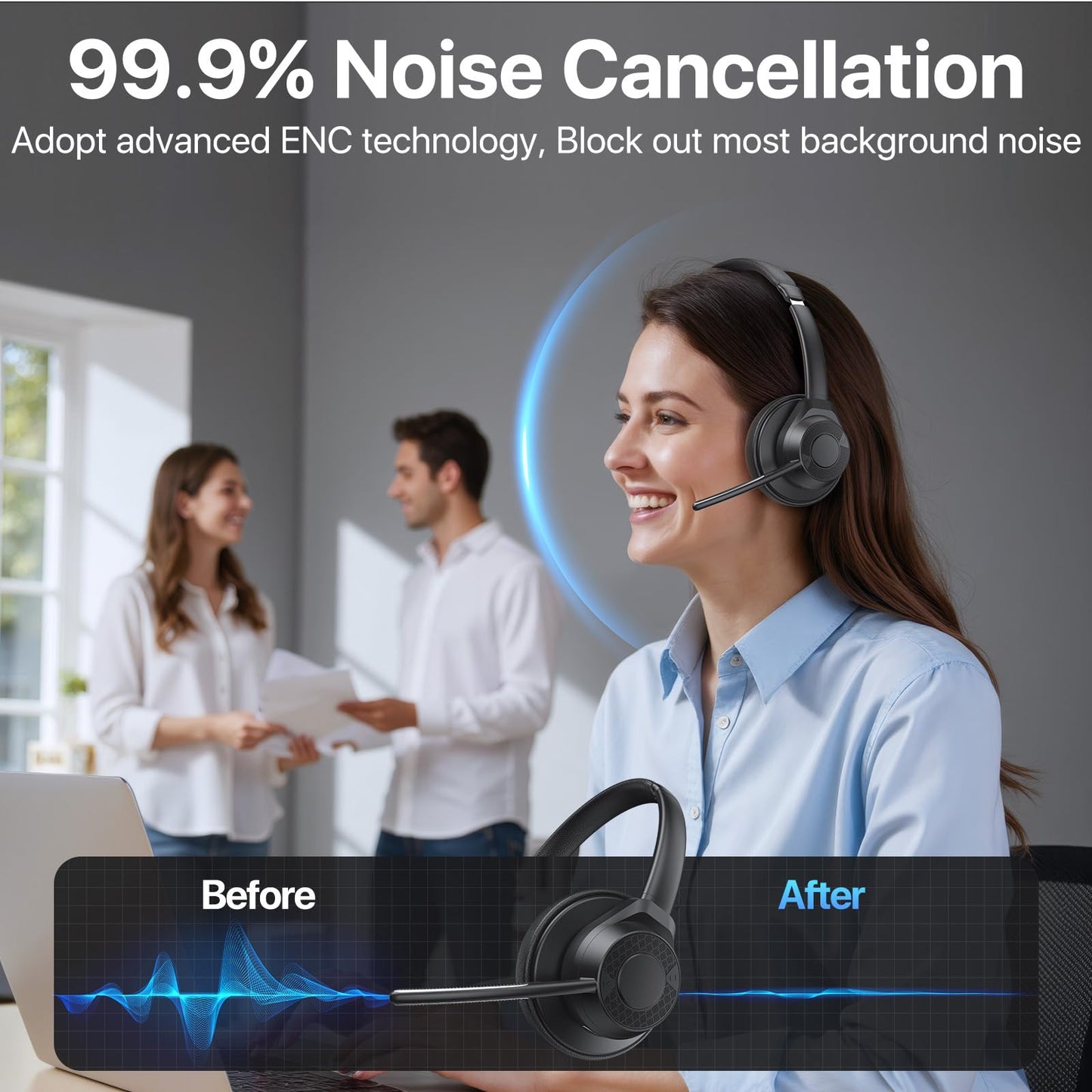 Bluetooth Headset, Wireless Bluetooth V5.4 Headphones with Microphone, Noise Canceling Multipoint Connect Wireless Headset with Mic…