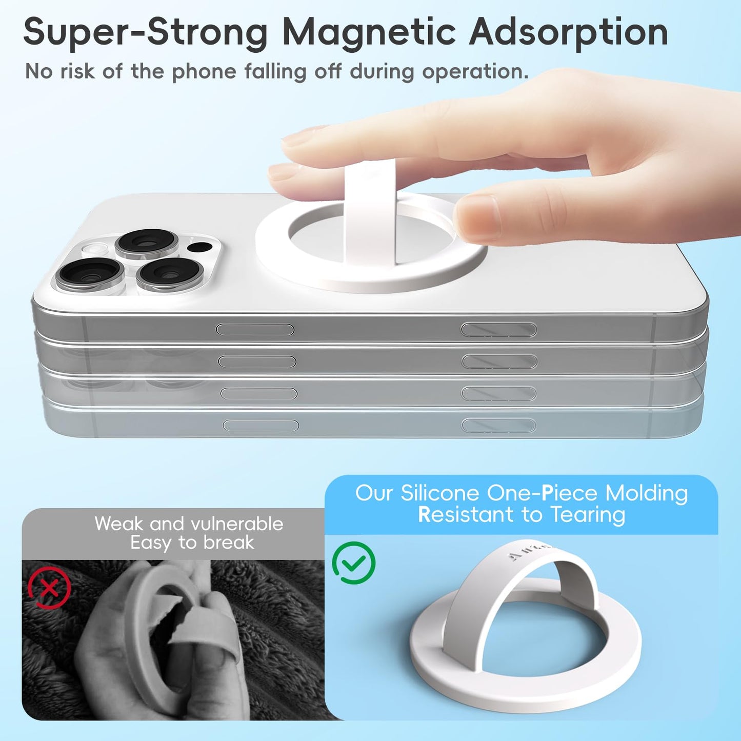 Anteel Magnetic Silicone Ring Grip Phone Holder, Strong Magnetic Attraction, Comfy and Portable, Removable Finger Loop Grip for Magsafe Phone Case