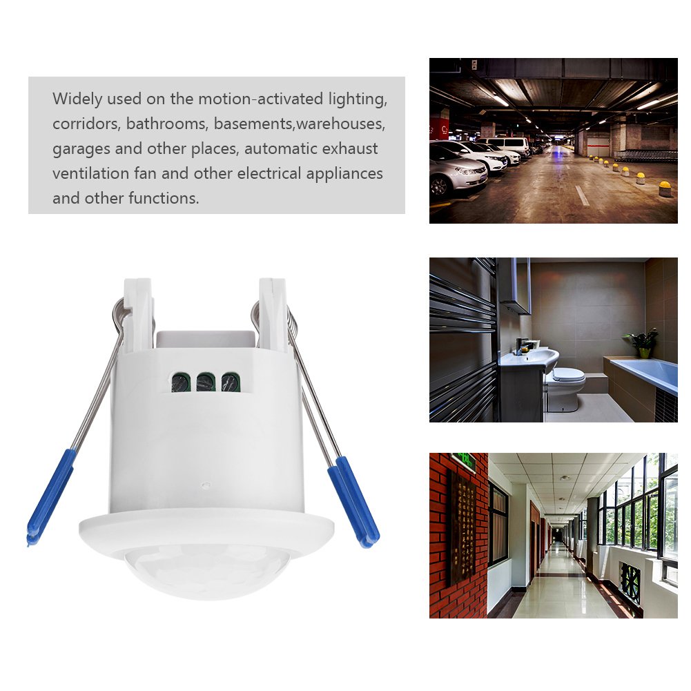 Automatic Infrared Motion Sensor with Time Delay, 360 ° Recessed, for Corridors, Bathrooms, Basements, Warehouses, Garages and Other Places,