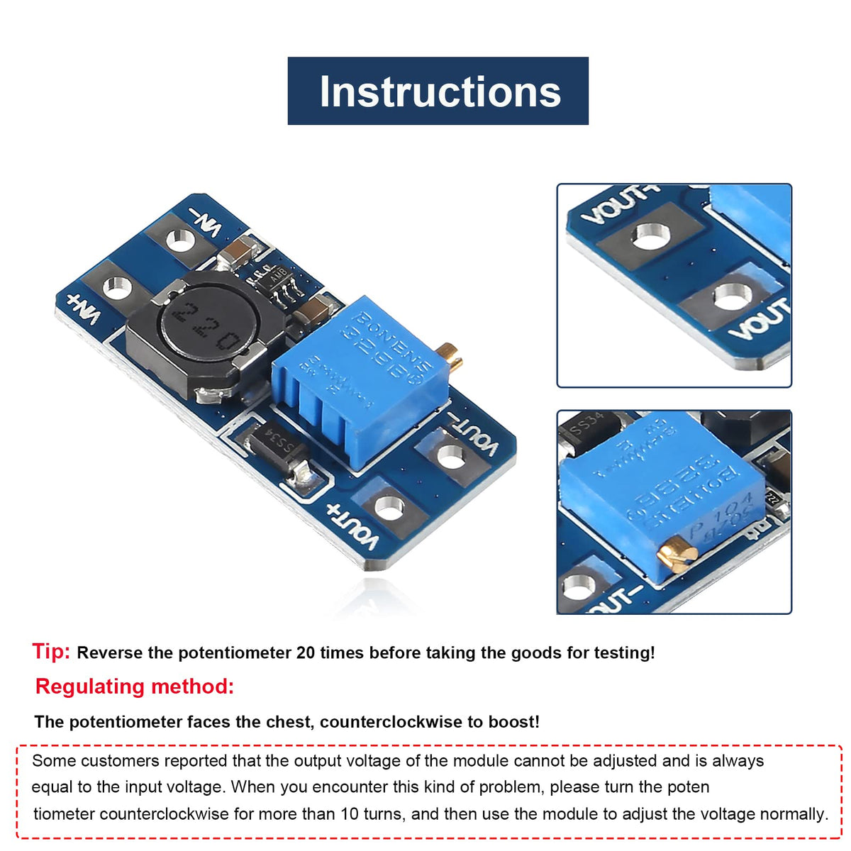 Diitao 20PCS Adjustable Step Up Converter MT3608 DC-DC Step Up Boost Power Converter 2A Modules Step Up Adjustable Voltage Regulator Board Input…
