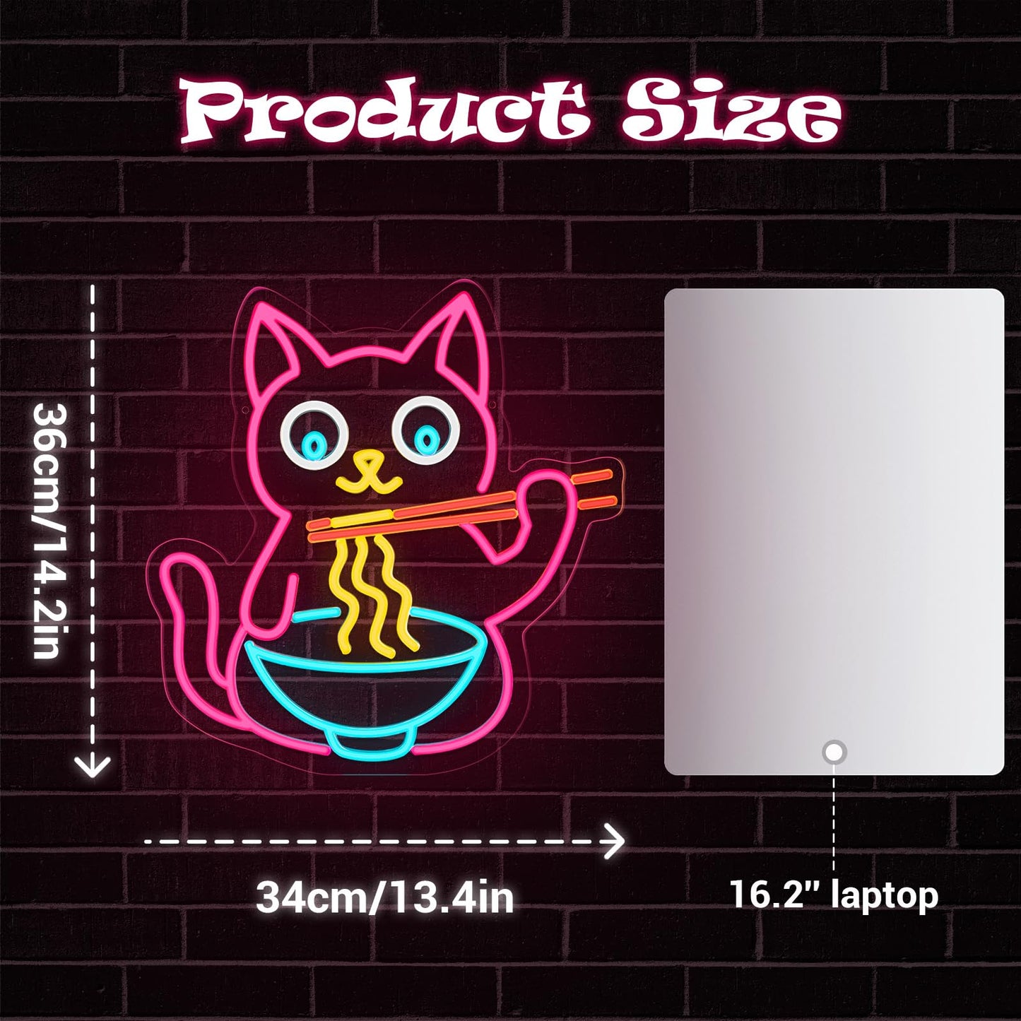 Cat Ramen Neon Sign for Wall Decor, Fun Noodles Pink Led Neon Sign for Living Room Wall Decor, Animal USB Dimmable Powered LED Light for Restaurant