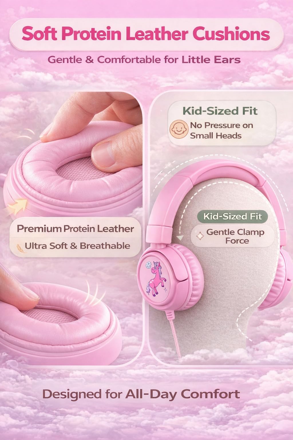 IYGR K6 Kids Headphones for Toddler & Kids Ages 2-12, 85/94dB Safe Volume Limited, Wired with 3.5mm Jack, HD Microphone, Adjustable & Foldable, On-Ear