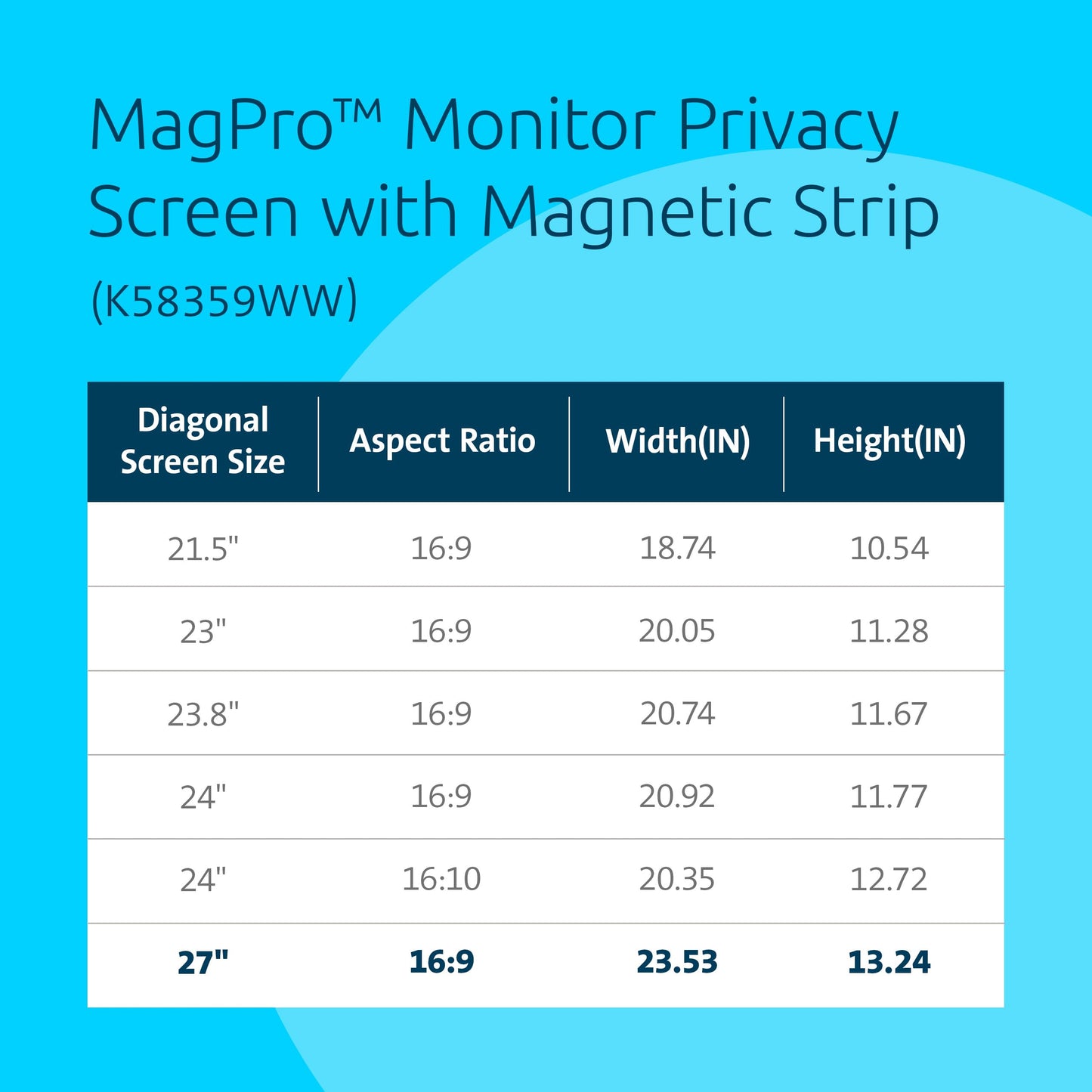Kensington MagPro 27 Inch Magnetic Computer Privacy Screen for Desktop, Removable 16:9 Computer Privacy Filter, Anti-Glare Blue Ray Reduction