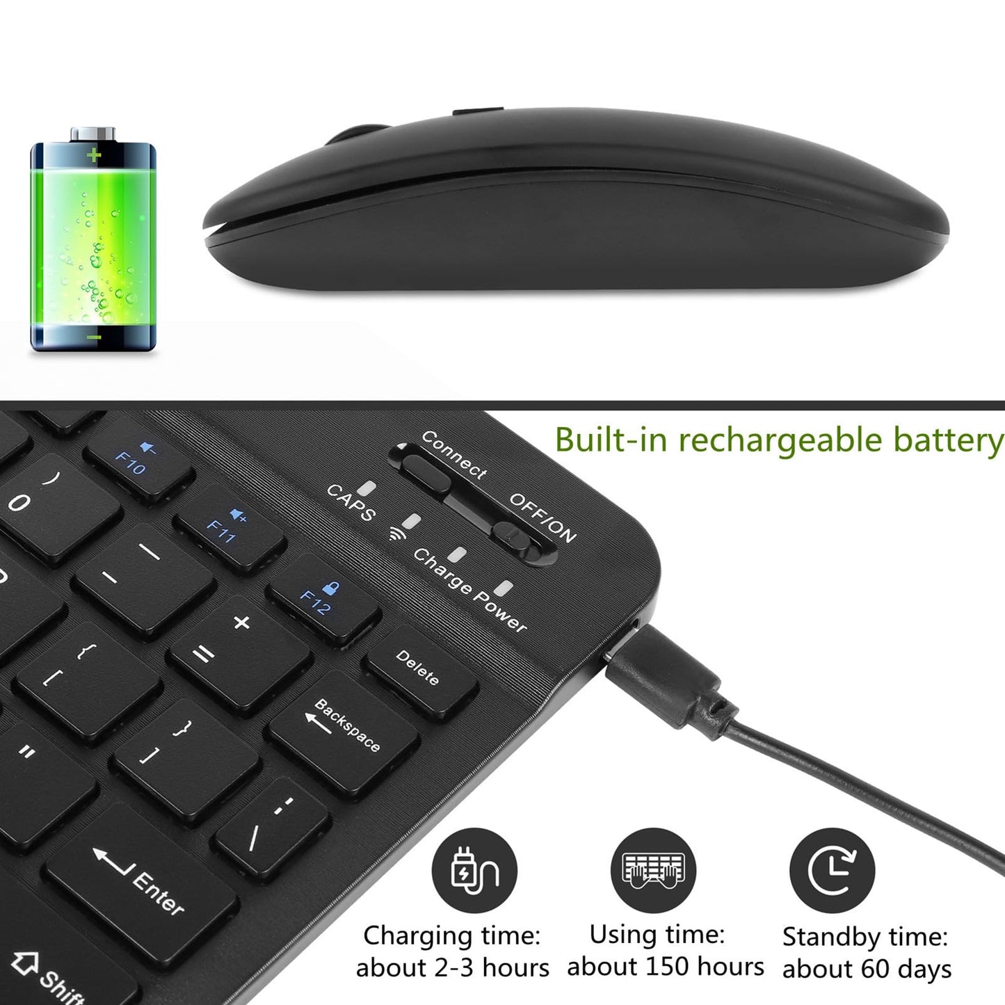 Bluetooth Keyboard and Mouse Combo,Portable Rechargeable Slim Wireless Keyboard and Mice for Computer/Desktop/PC/Laptop/Surface and Windows
