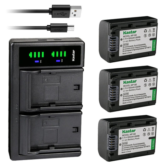 Kastar 3-Pack Battery and LTD2 USB Charger Compatible with Ordro NP-180 NP180 Battery, Ordro HDR-AE8 AE8 Digital Camcorder HD 4K 3 inch IPS Touch