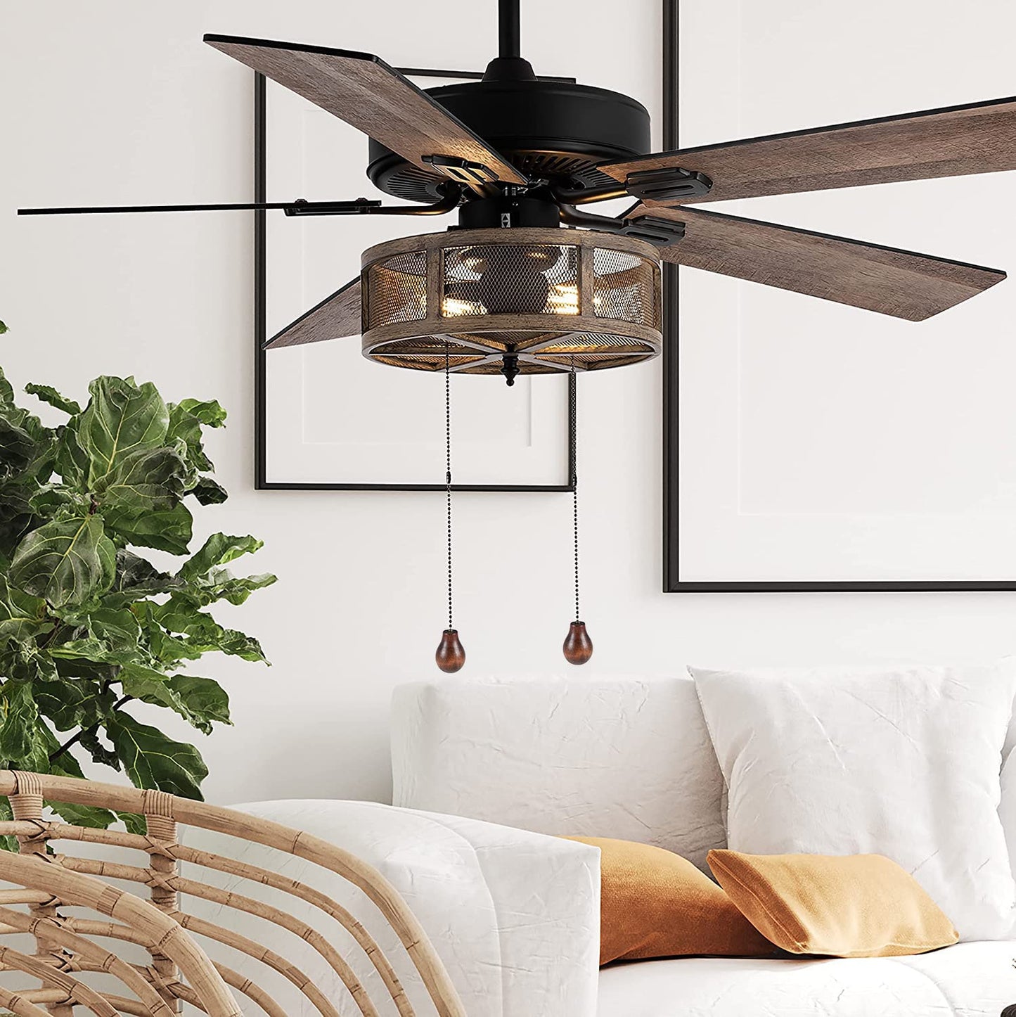 Akahttbn Ceiling Fan Chain Extenders - 12 Inch Walnut Wooden Pendant Pull Chain Extension for Ceiling Light Lamp - 2 Pcs (Bronze)