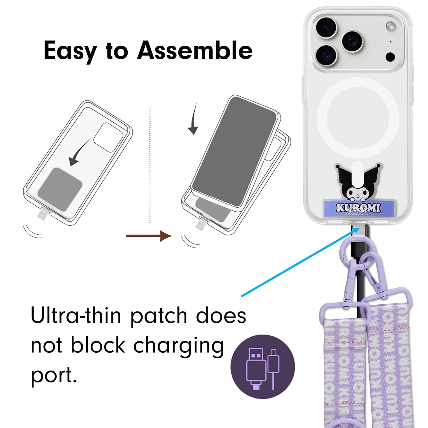 Sonix x Sanrio Crossbody Utility Phone Strap | Adjustable Lanyard Hands-Free Accessory, Universal Tether Tab Attachment | Purple - Kuromi