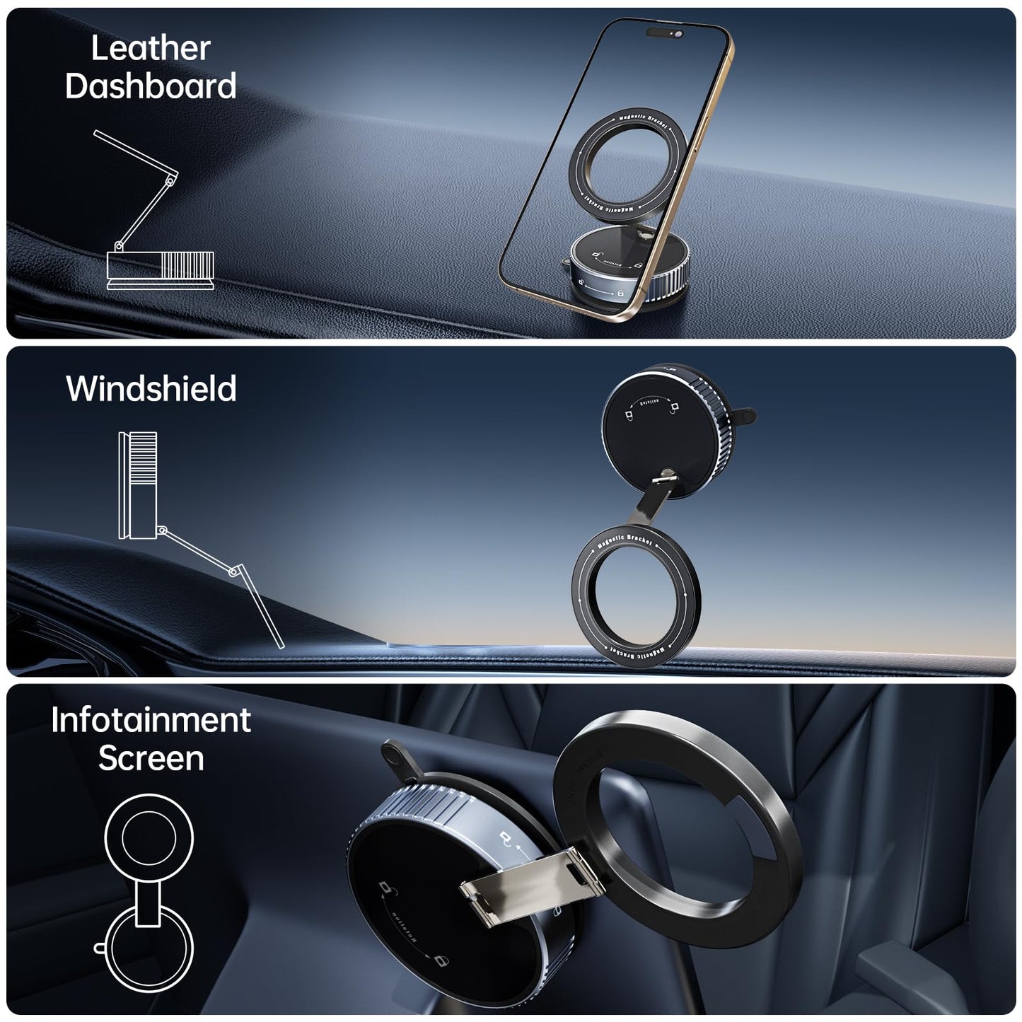 OWLREX Vacuum Magnetic Phone Holder for Car Magsafe Suction Cup Car Phone Mount with Strong Magnet 360° Rotatable Phone Holder for iPhone 15/14/13 Pro
