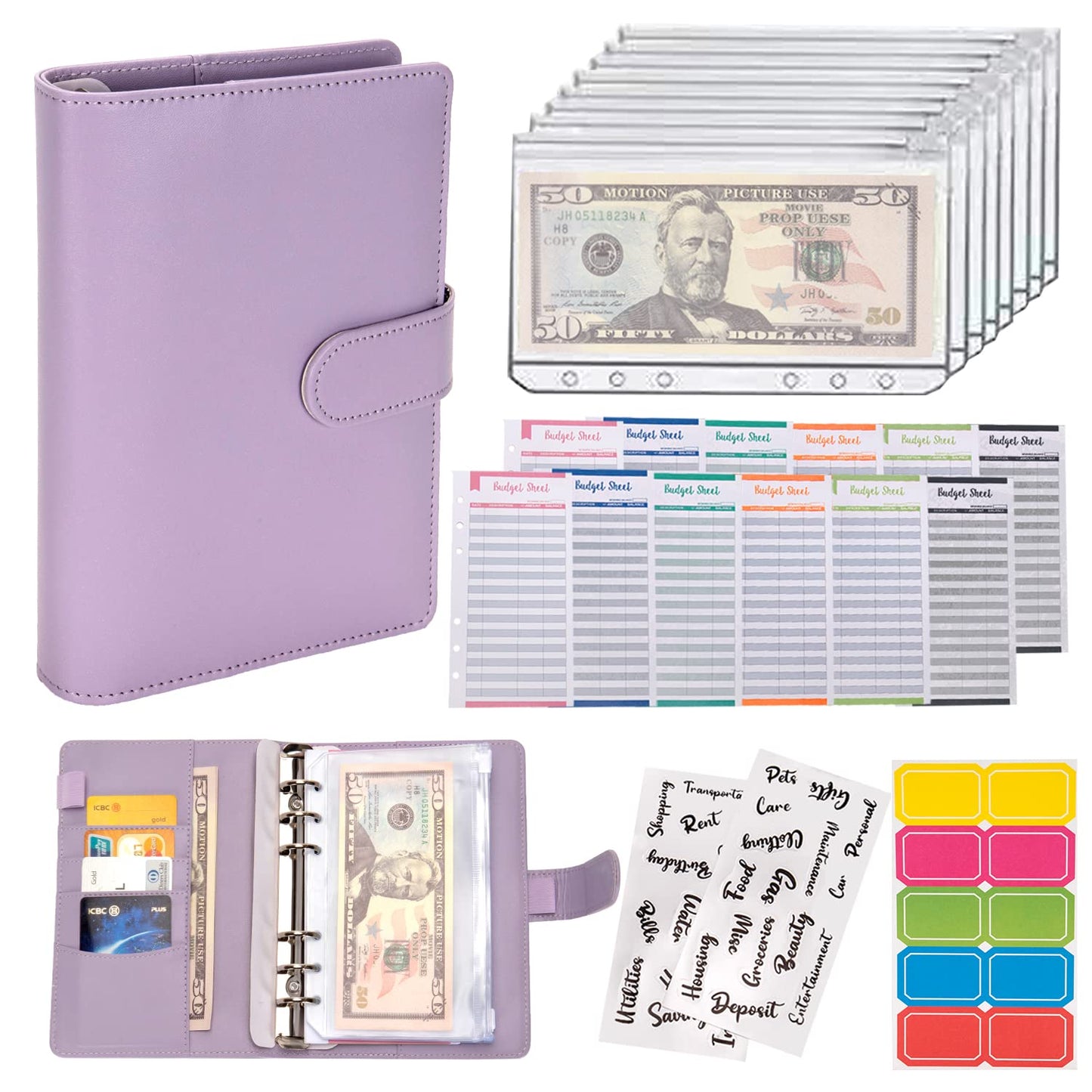 NICOOTH Budget Binder A6 Money Saving Binder with Zipper Cash Envelopes